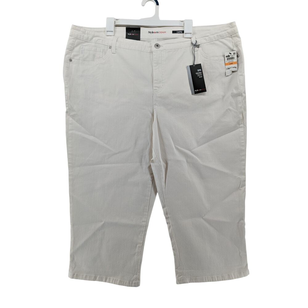 Style & Co Capri 24W‎ White Denim Tummy Control Panel Mid Rise Casual Everyday